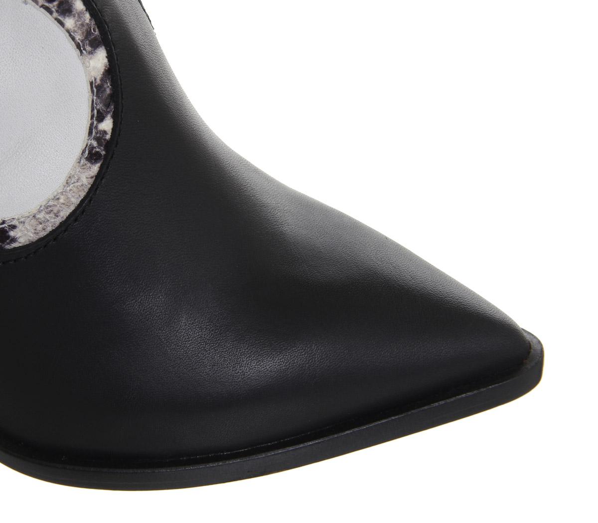 OFFICEAttacked- Western Point Block HeelBlack And White Leather Mix