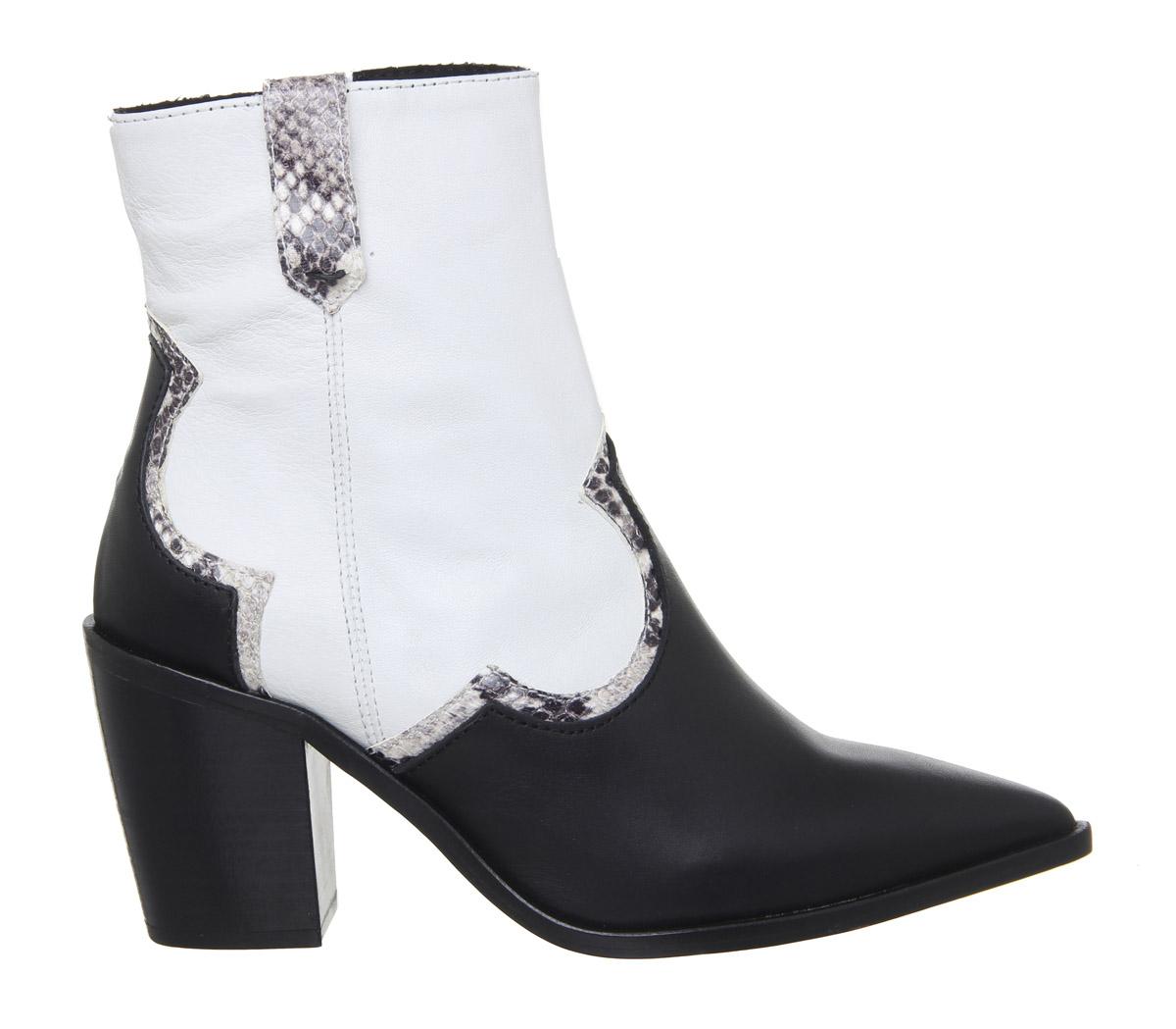 OFFICEAttacked- Western Point Block HeelBlack And White Leather Mix