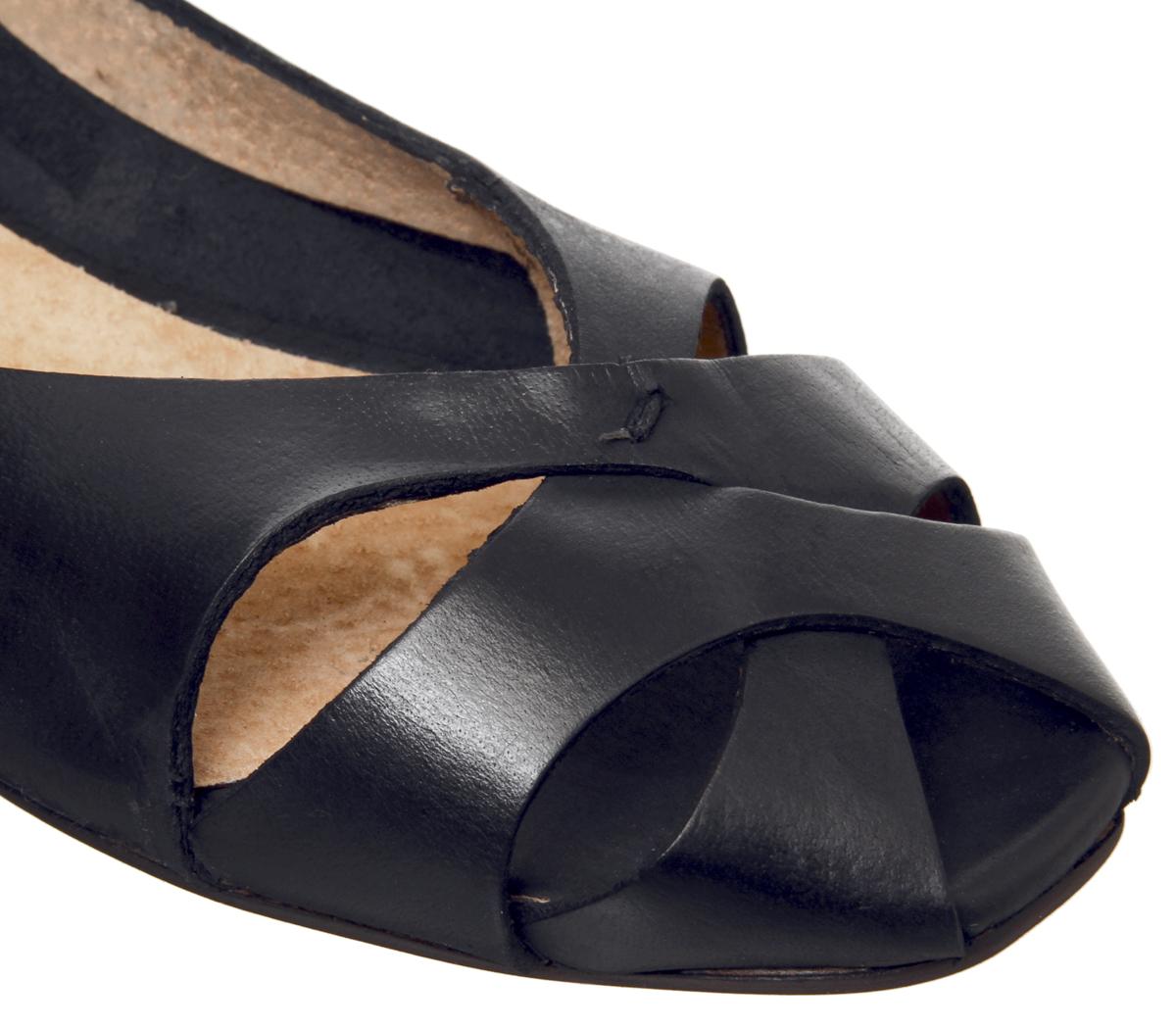 OFFICE Fickle Peep Toe Flats Black Leather - Flat Shoes for Women
