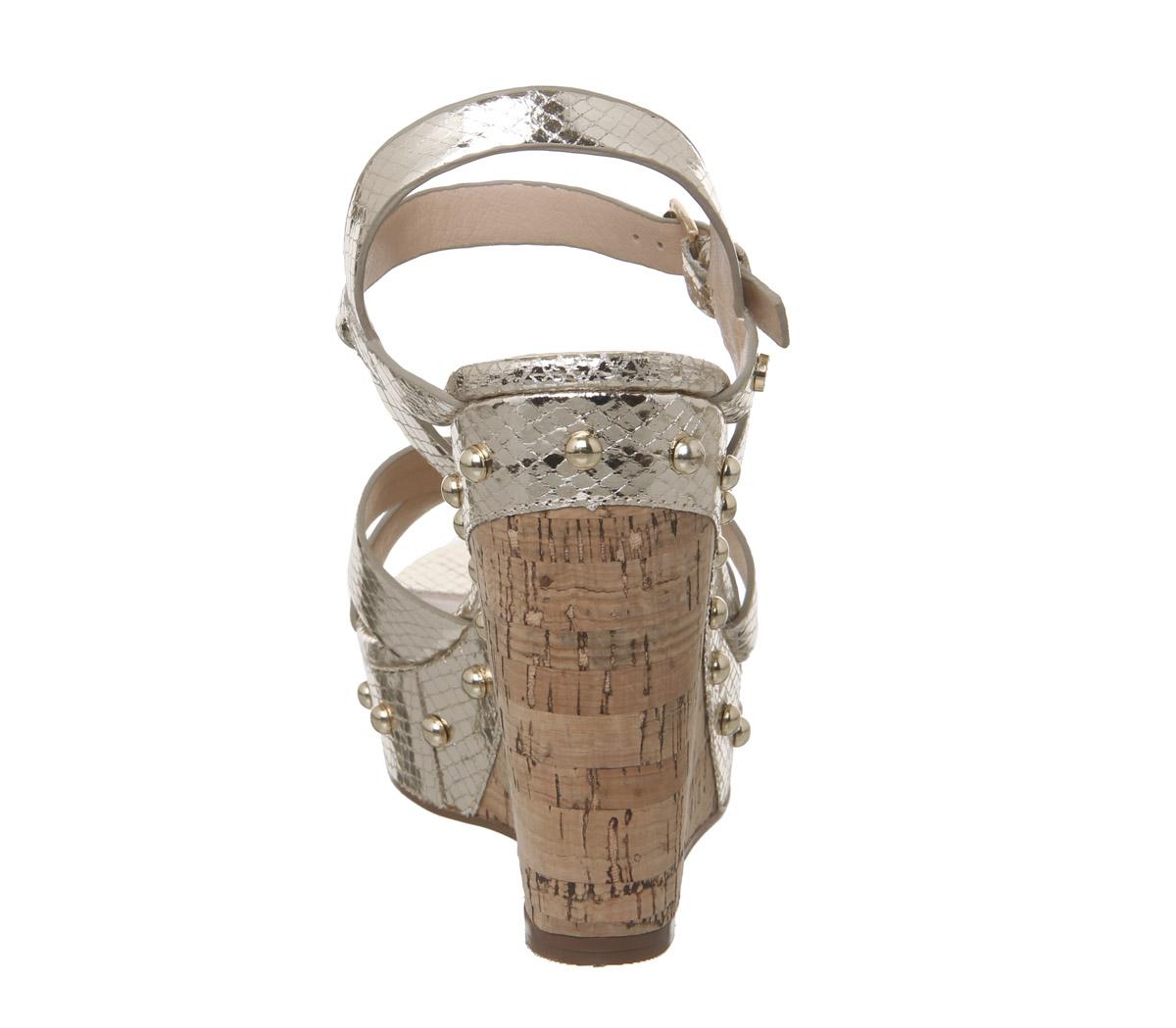 Office Han Stud Cork Wedges Office Han Stud Cork Wedges Gold Snake