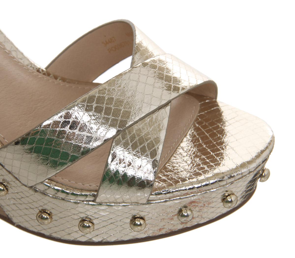 Office Han Stud Cork Wedges Office Han Stud Cork Wedges Gold Snake