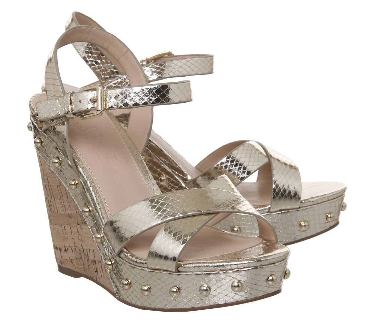 Office Han Stud Cork Wedges Office Han Stud Cork Wedges Gold Snake