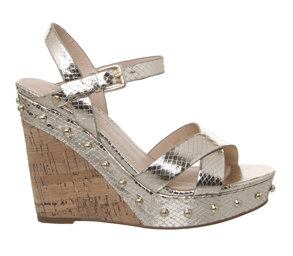 Office Han Stud Cork Wedges Office Han Stud Cork Wedges Gold Snake