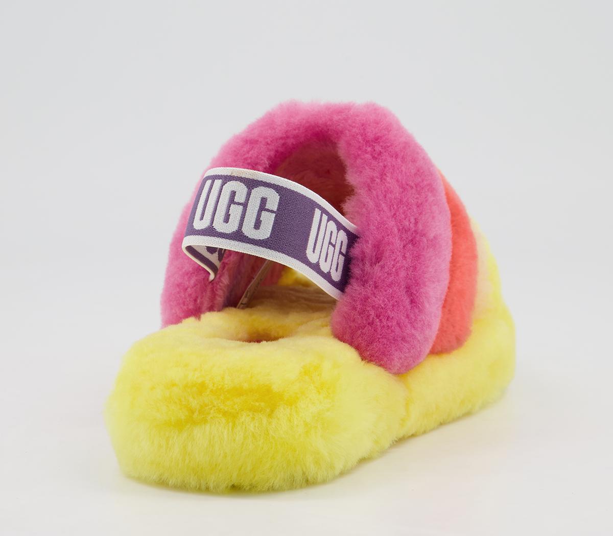 UGG Fluff Yeah Slide Youth Slippers UGG Fluff Yeah Slide Youth Slippers Yellow Rainbow
