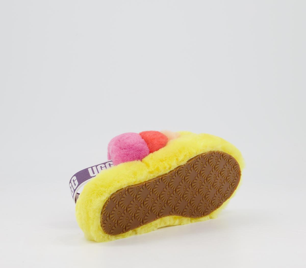UGG Fluff Yeah Slide Youth Slippers UGG Fluff Yeah Slide Youth Slippers Yellow Rainbow