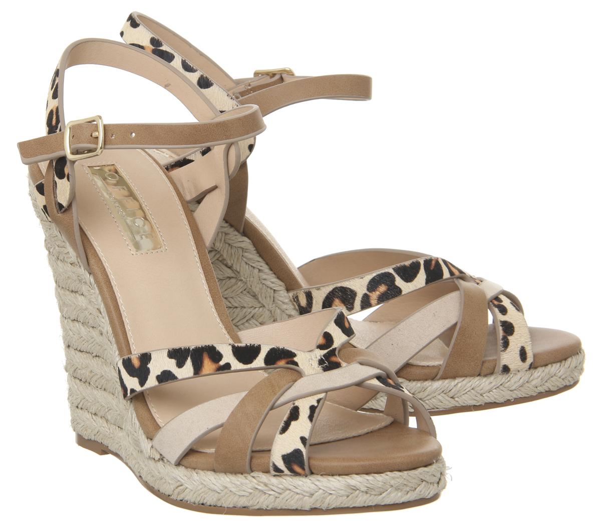 OFFICEHalf Moon Woven WedgesTan With Leopard Cow Hair