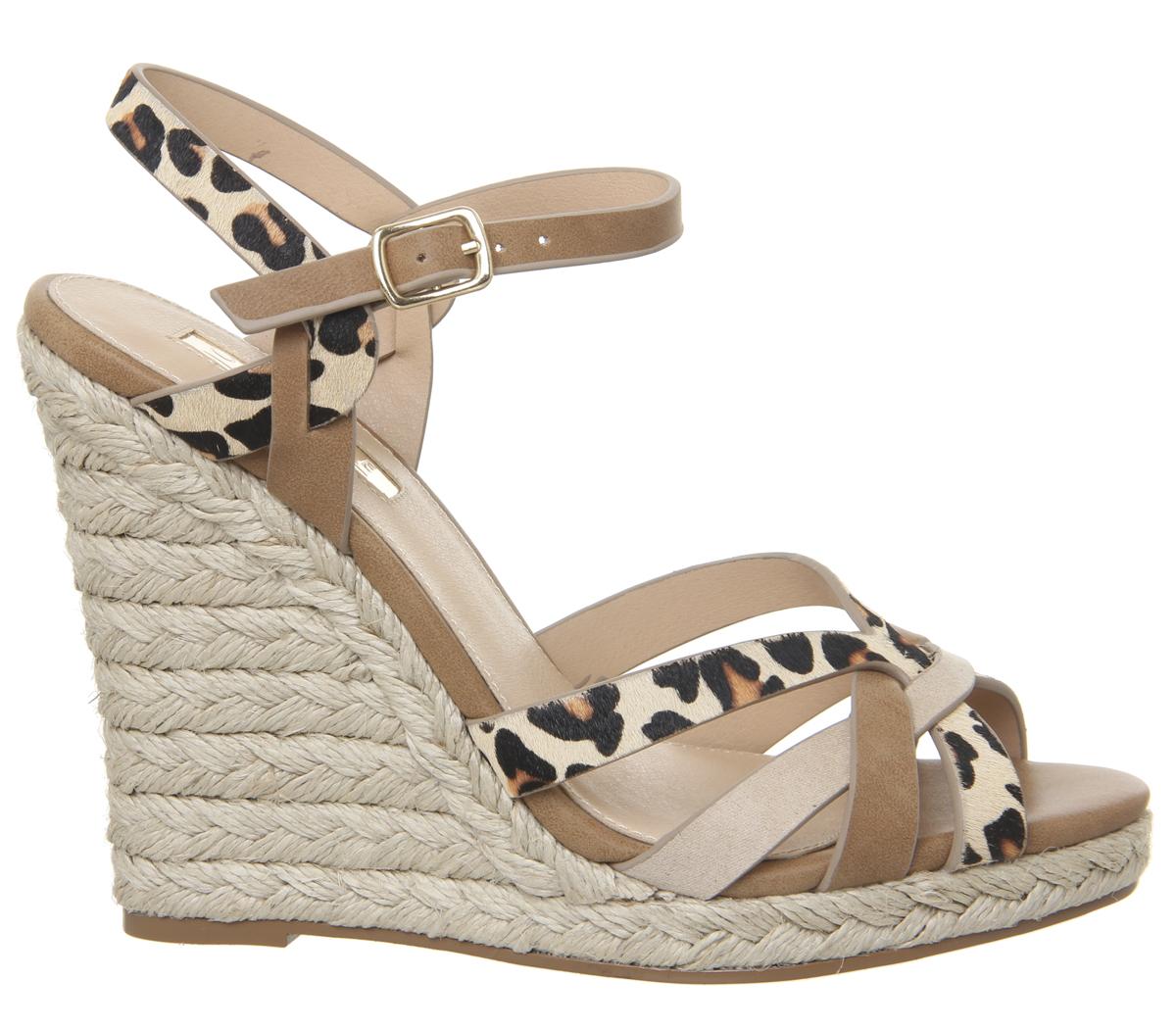 OFFICEHalf Moon Woven WedgesTan With Leopard Cow Hair