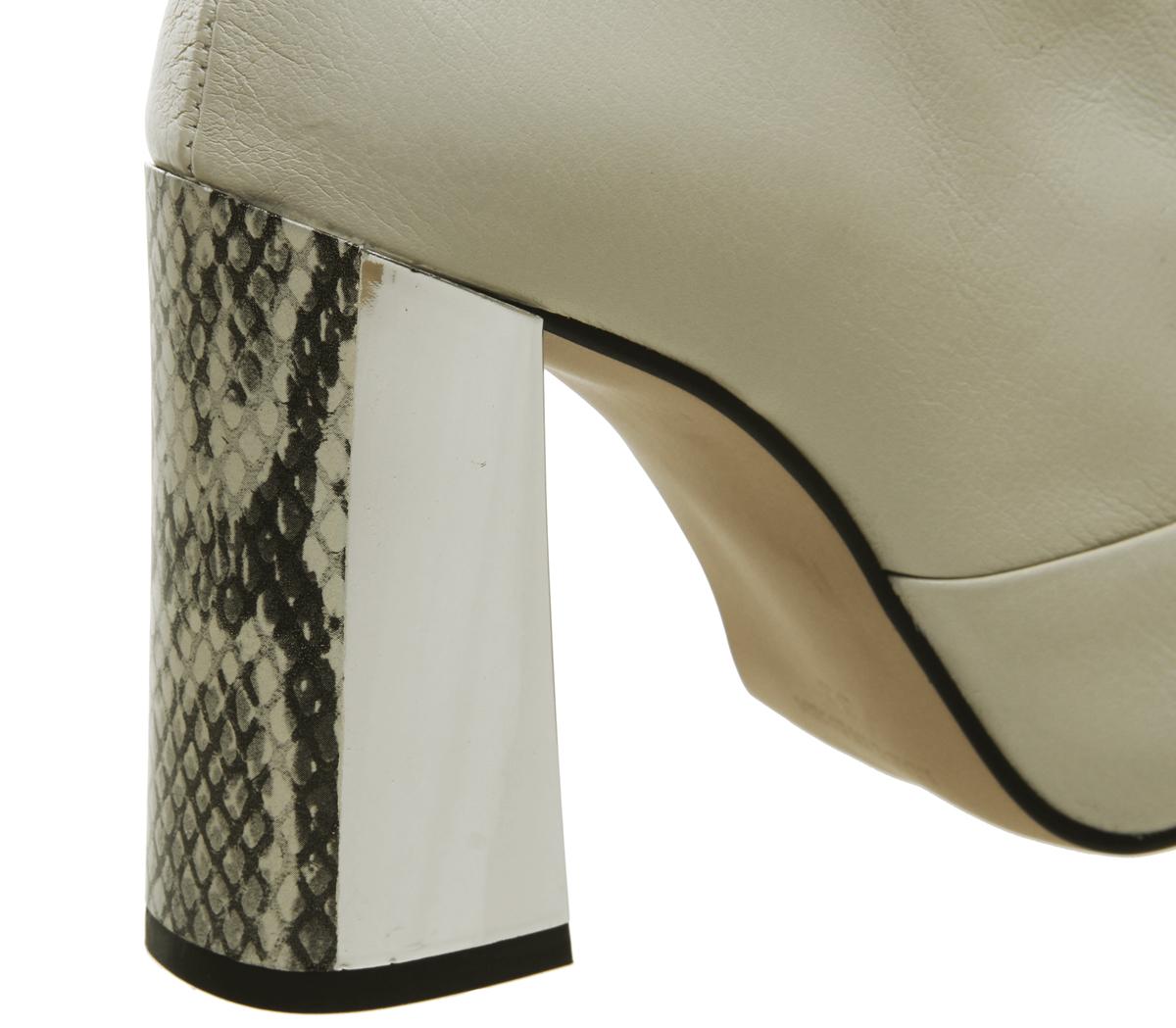 OFFICEAries Square Toe Boots OFFICEAries Square Toe BootsOff Whte Leather Snake Silver Mix Heel
