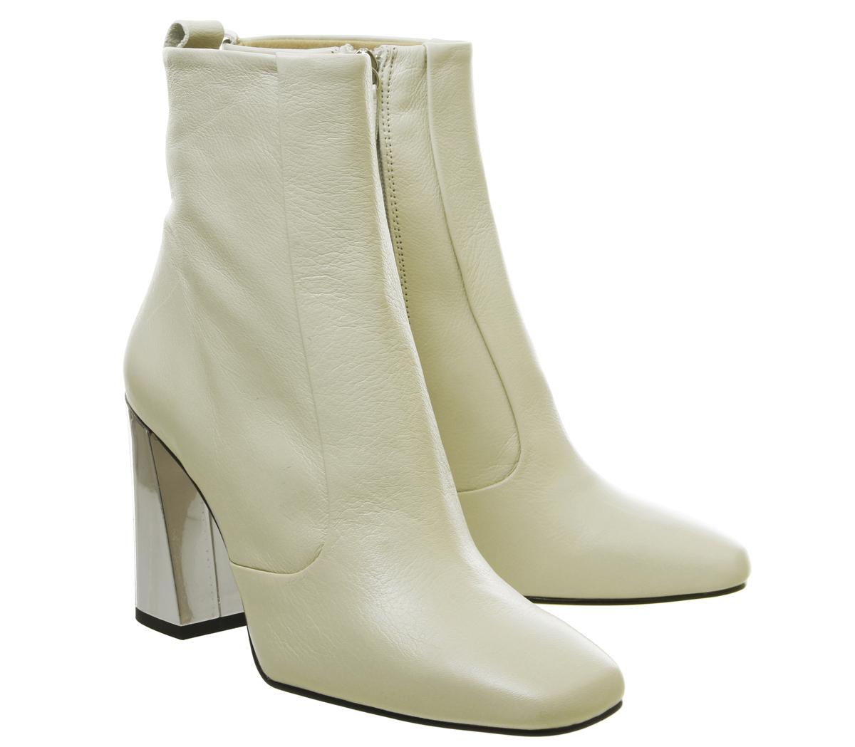 OFFICEAries Square Toe Boots OFFICEAries Square Toe BootsOff Whte Leather Snake Silver Mix Heel