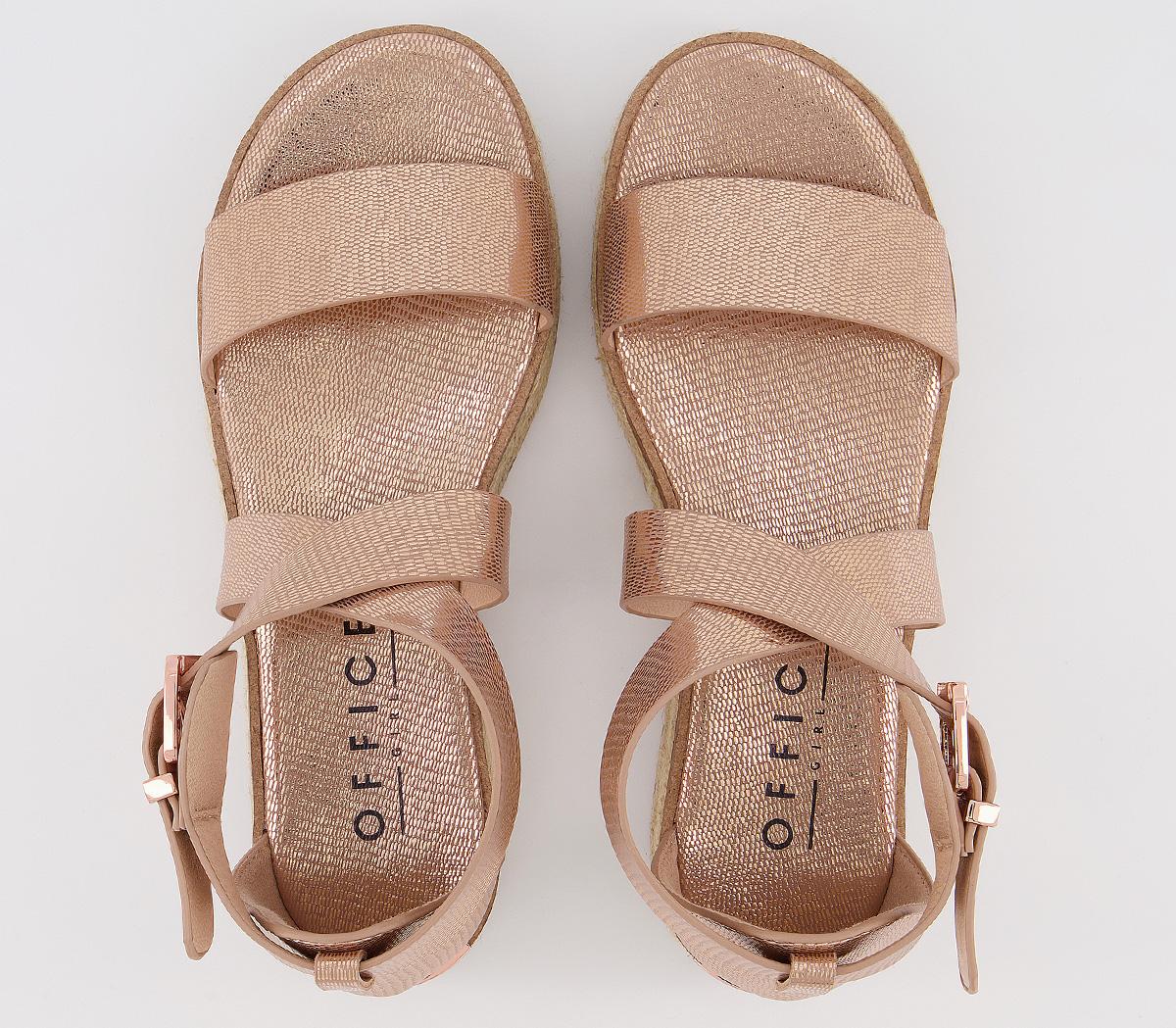 OFFICEMaximum Cross Over Flatform HeelsRose Gold Lizard