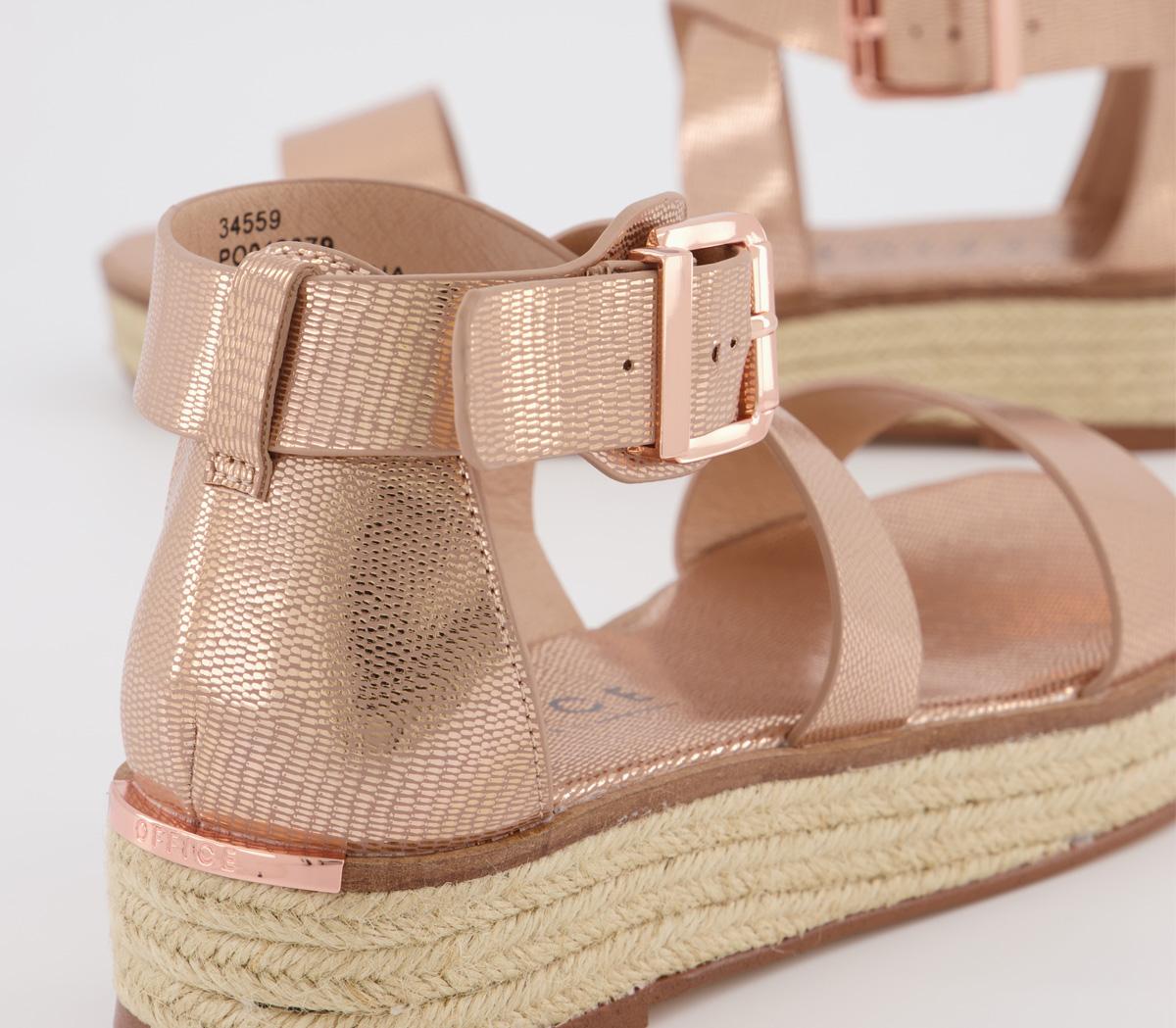 OFFICEMaximum Cross Over Flatform HeelsRose Gold Lizard