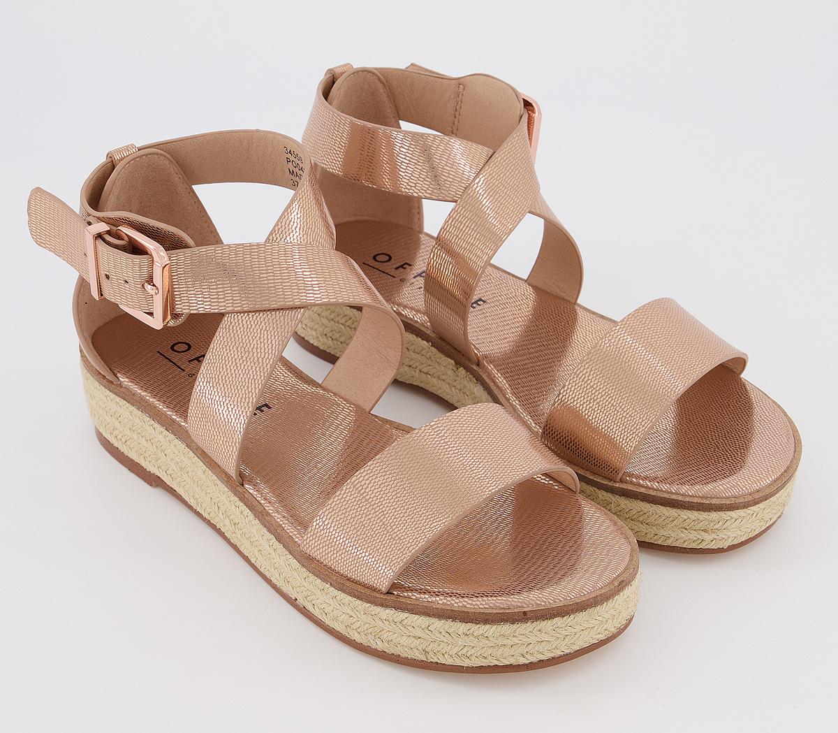 OFFICEMaximum Cross Over Flatform HeelsRose Gold Lizard