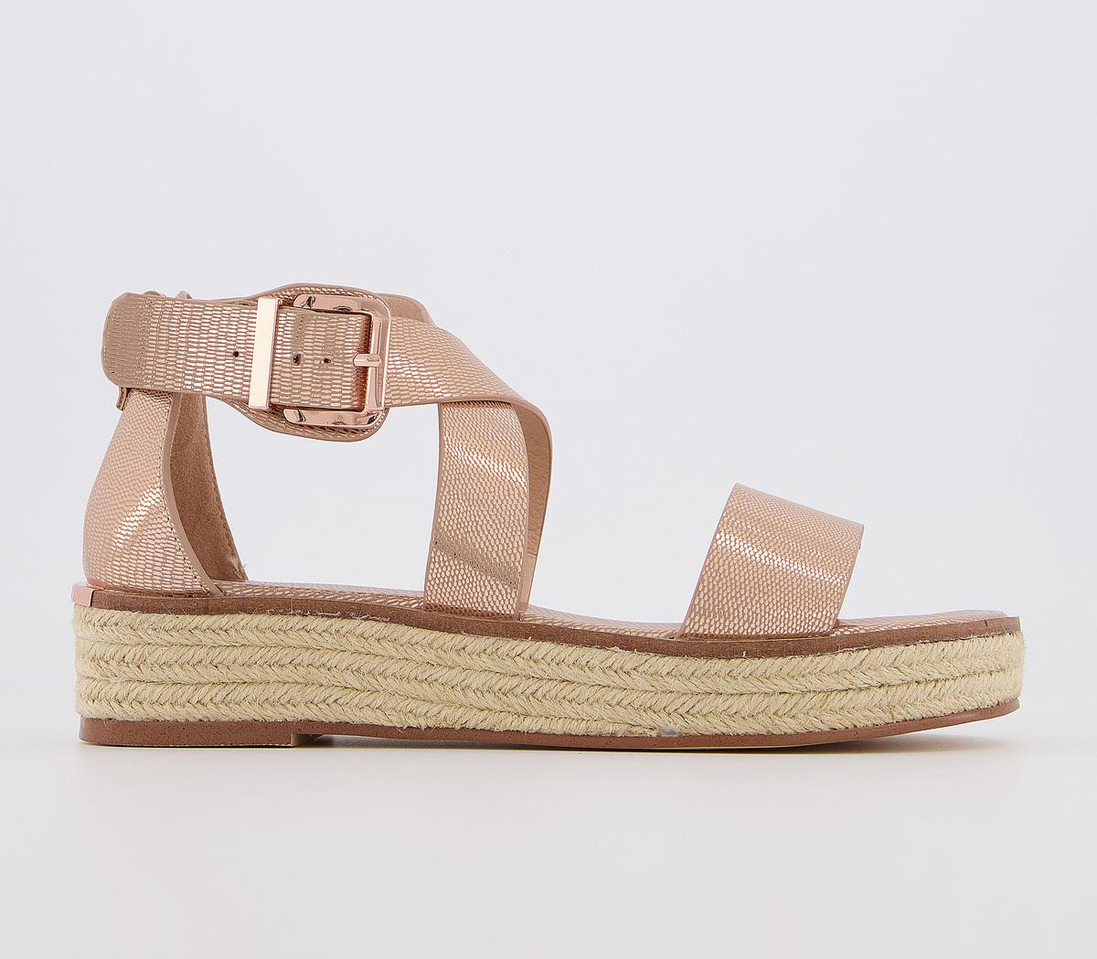 OFFICEMaximum Cross Over Flatform HeelsRose Gold Lizard
