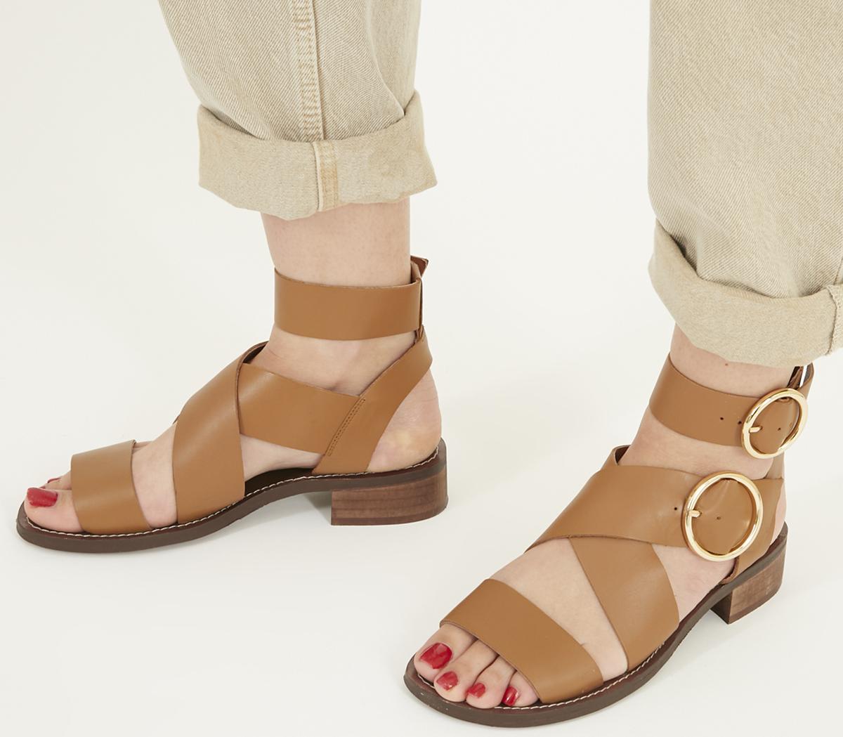 OFFICE Stormy Double Buckle Sandals Tan Leather Women s Sandals