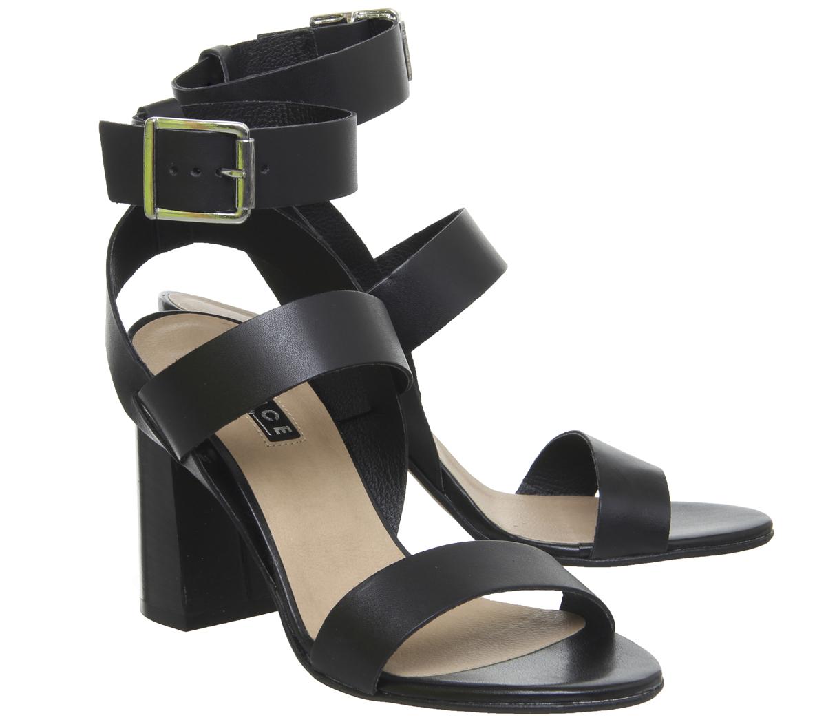 OFFICEHanny Triple Strap Block HeelsBlack Leather