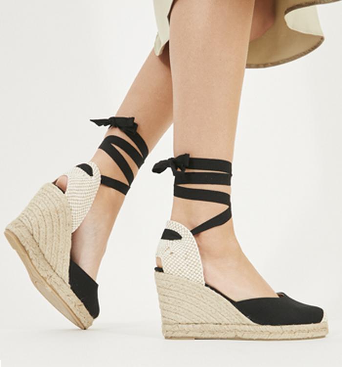 Office Marmalade Wide Fit Espadrille Wedges Black Canvas