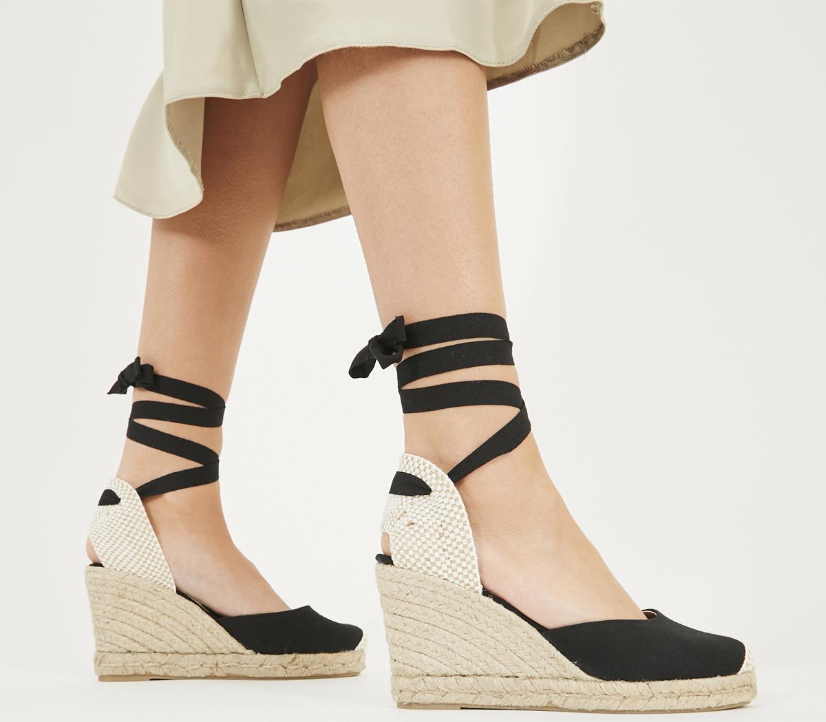 OFFICE Marmalade Wide Fit Espadrille Wedges Black Canvas - Mid Heels