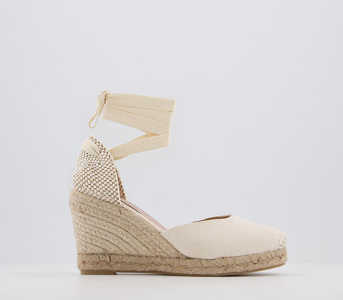 Marmalade Wide Fit Espadrille Wedges Cream Canvas