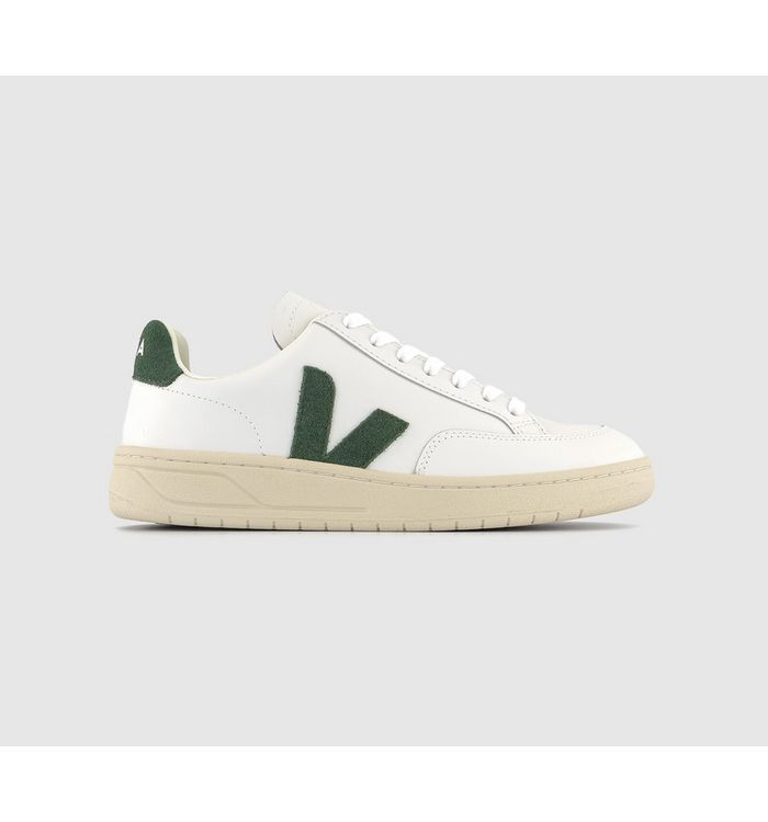 Veja V-12 Ladies White And Green Leather Trainers, Size: 3