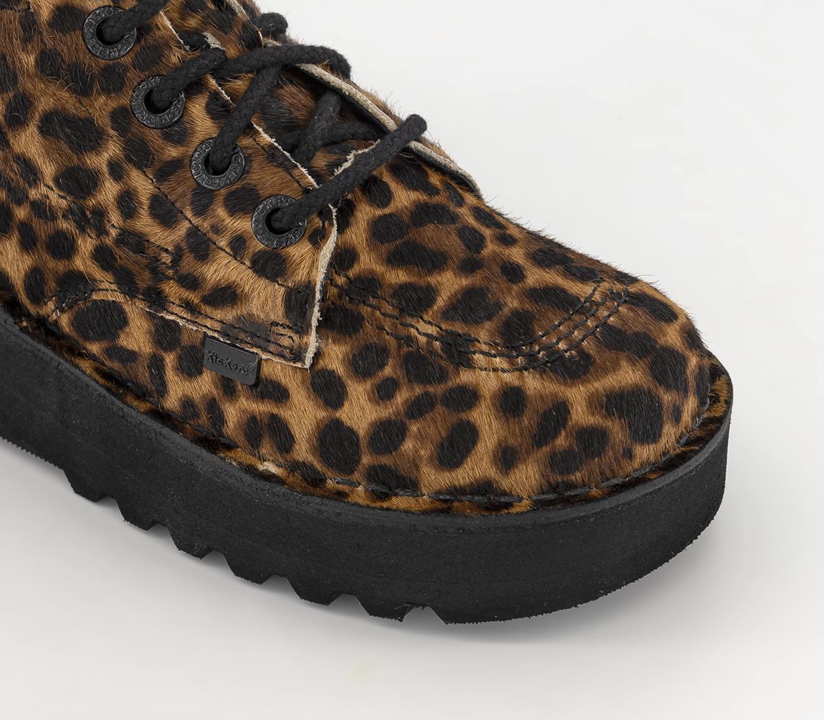 Kickers Kick Hi Stack Boots Leopard Flat Shoes for Women