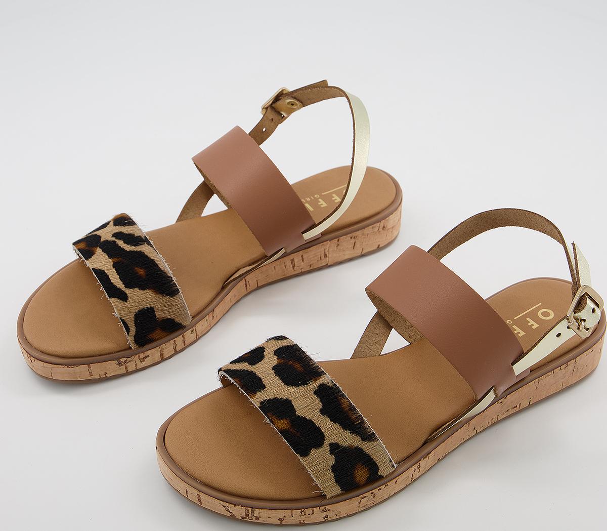 OFFICE Sense Cork Sole Sandals Tan Leopard Gold Mix Women’s Sandals