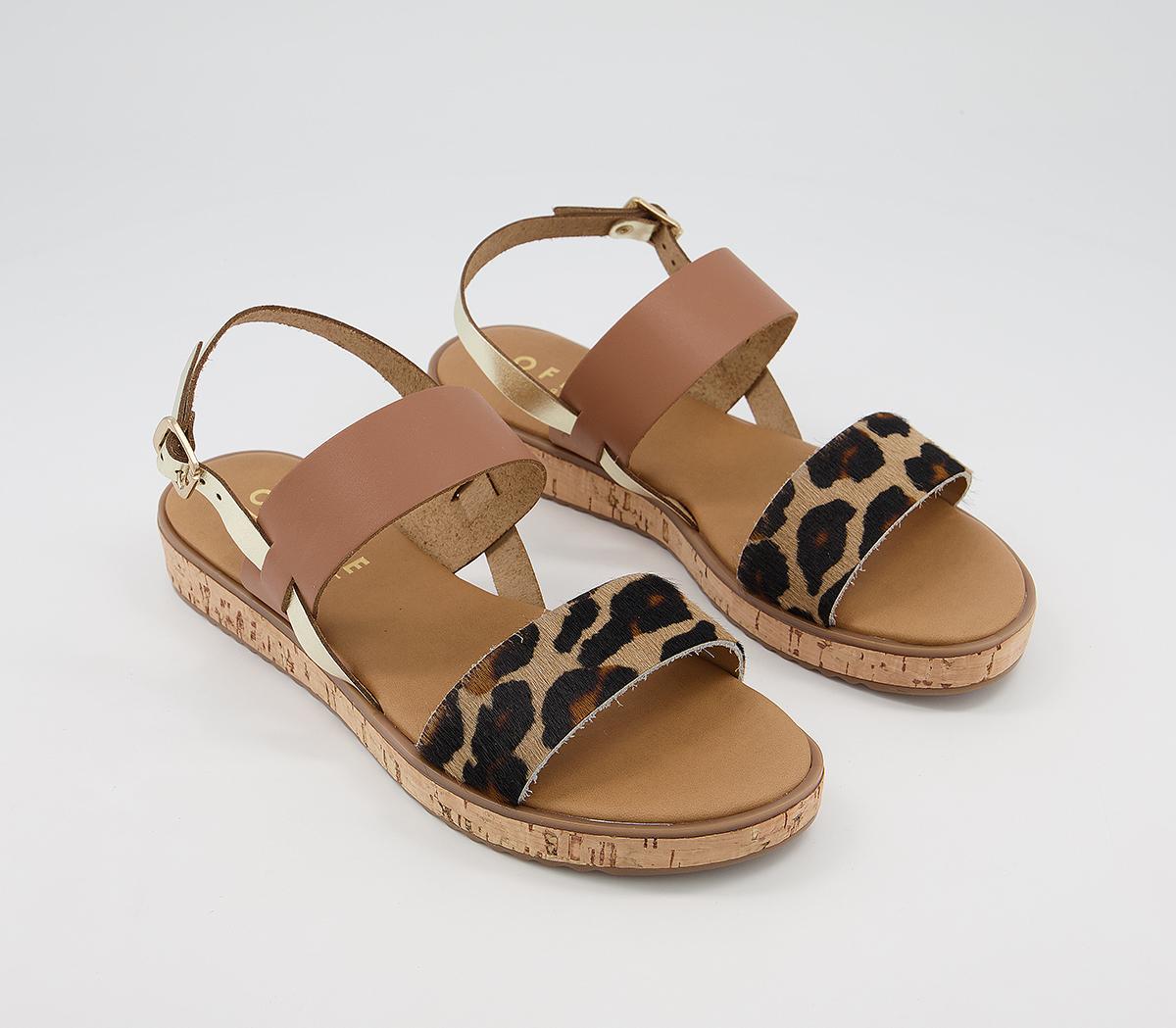 OFFICE Sense Cork Sole Sandals Tan Leopard Gold Mix Women’s Sandals