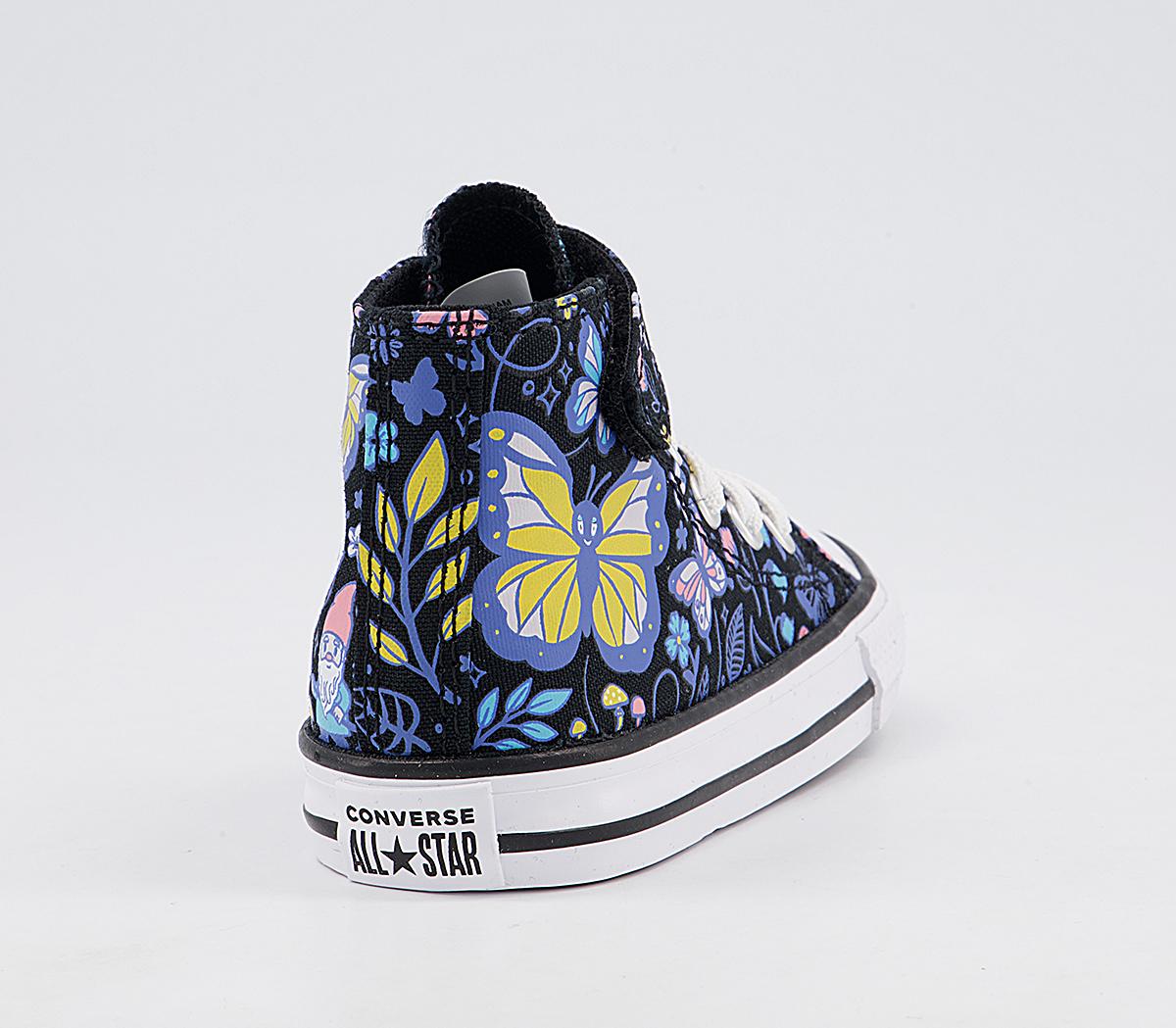 Converse All Star Hi 1vlace Trainers Converse All Star Hi 1vlace Trainers Black Bleacher Cyan Pink Gaze Butterfly