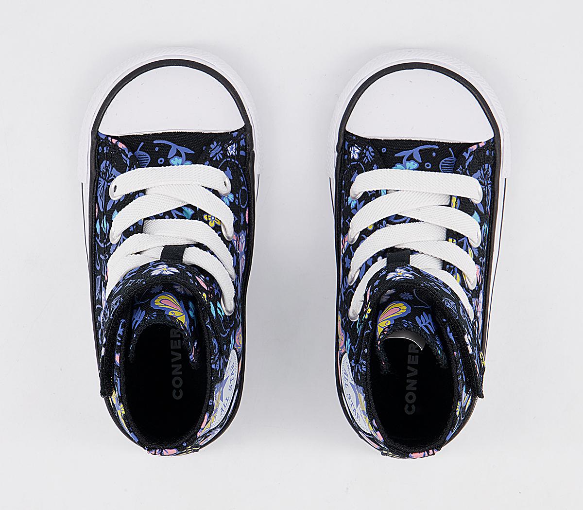 Converse All Star Hi 1vlace Trainers Converse All Star Hi 1vlace Trainers Black Bleacher Cyan Pink Gaze Butterfly