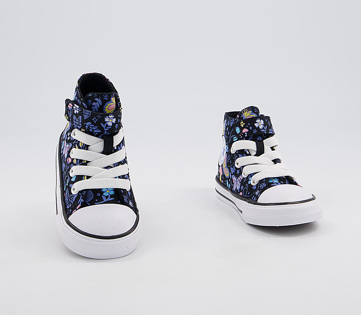 Converse All Star Hi 1vlace Trainers Converse All Star Hi 1vlace Trainers Black Bleacher Cyan Pink Gaze Butterfly
