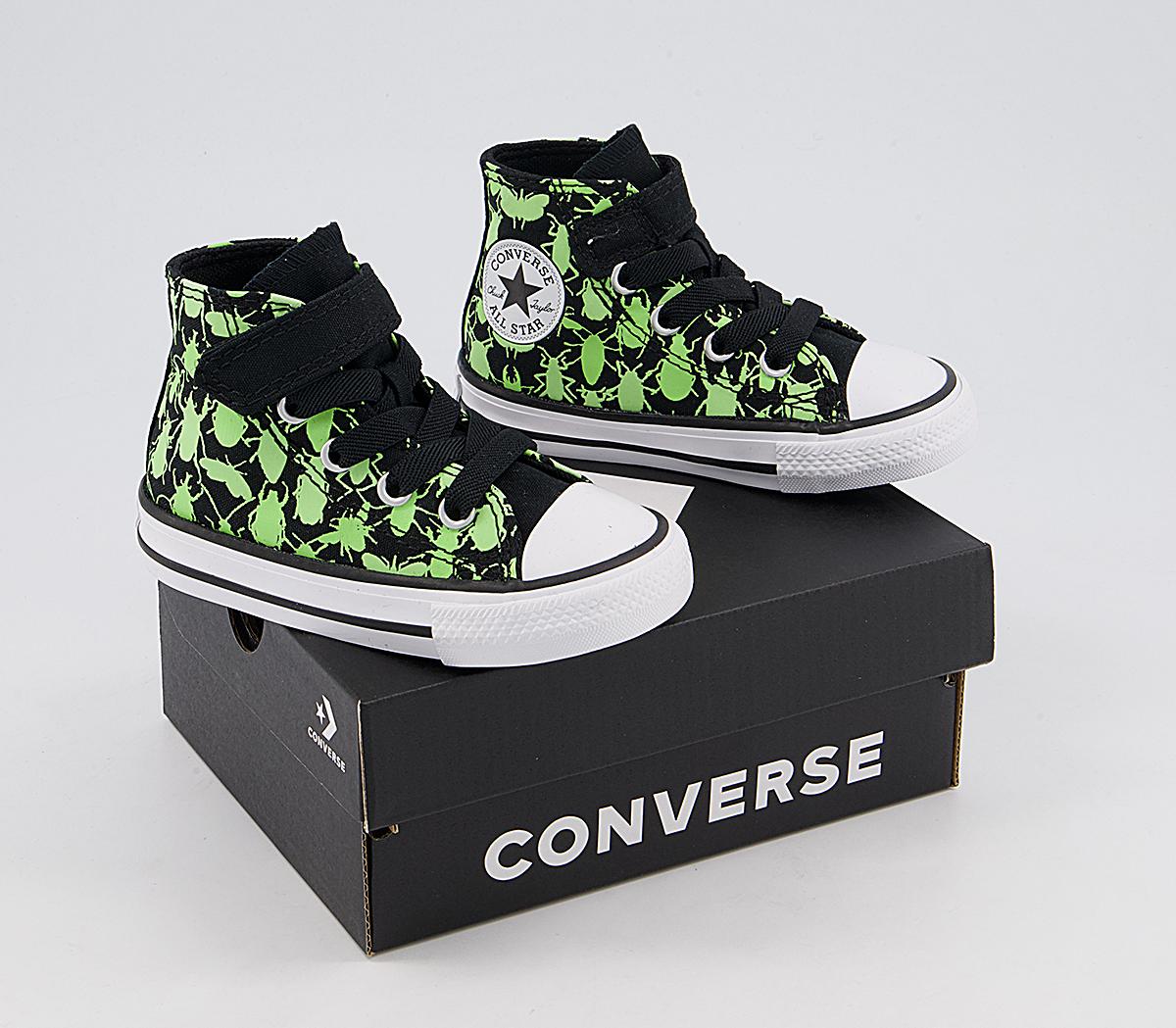 Converse All Star Hi 1vlace Trainers Converse All Star Hi 1vlace Trainers Black Ceramic Green White Glow Bug