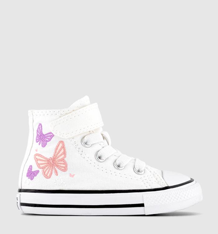 Converse All Star Hi 1Vlace Infant Trainers White Pink Phase Grape Fizz