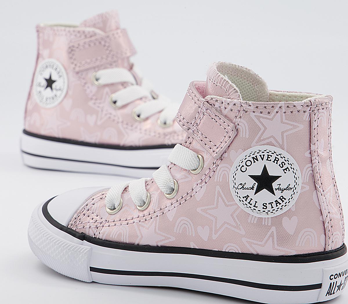 Converse All Star Hi 1vlace Trainers Converse All Star Hi 1vlace Trainers Pink Foam Egret White Stars Rainbow