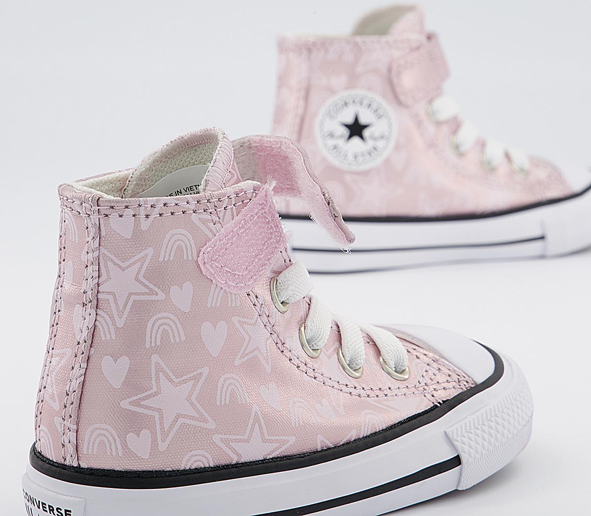 Converse All Star Hi 1vlace Trainers Converse All Star Hi 1vlace Trainers Pink Foam Egret White Stars Rainbow