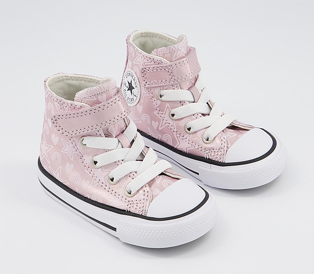 Converse All Star Hi 1vlace Trainers Converse All Star Hi 1vlace Trainers Pink Foam Egret White Stars Rainbow