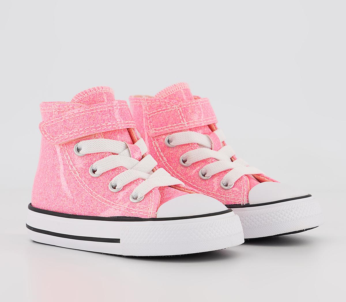 Converse Kids All Star Hi 1vlace Trainers Pink Glitte Sun Ray White, 4 Infant