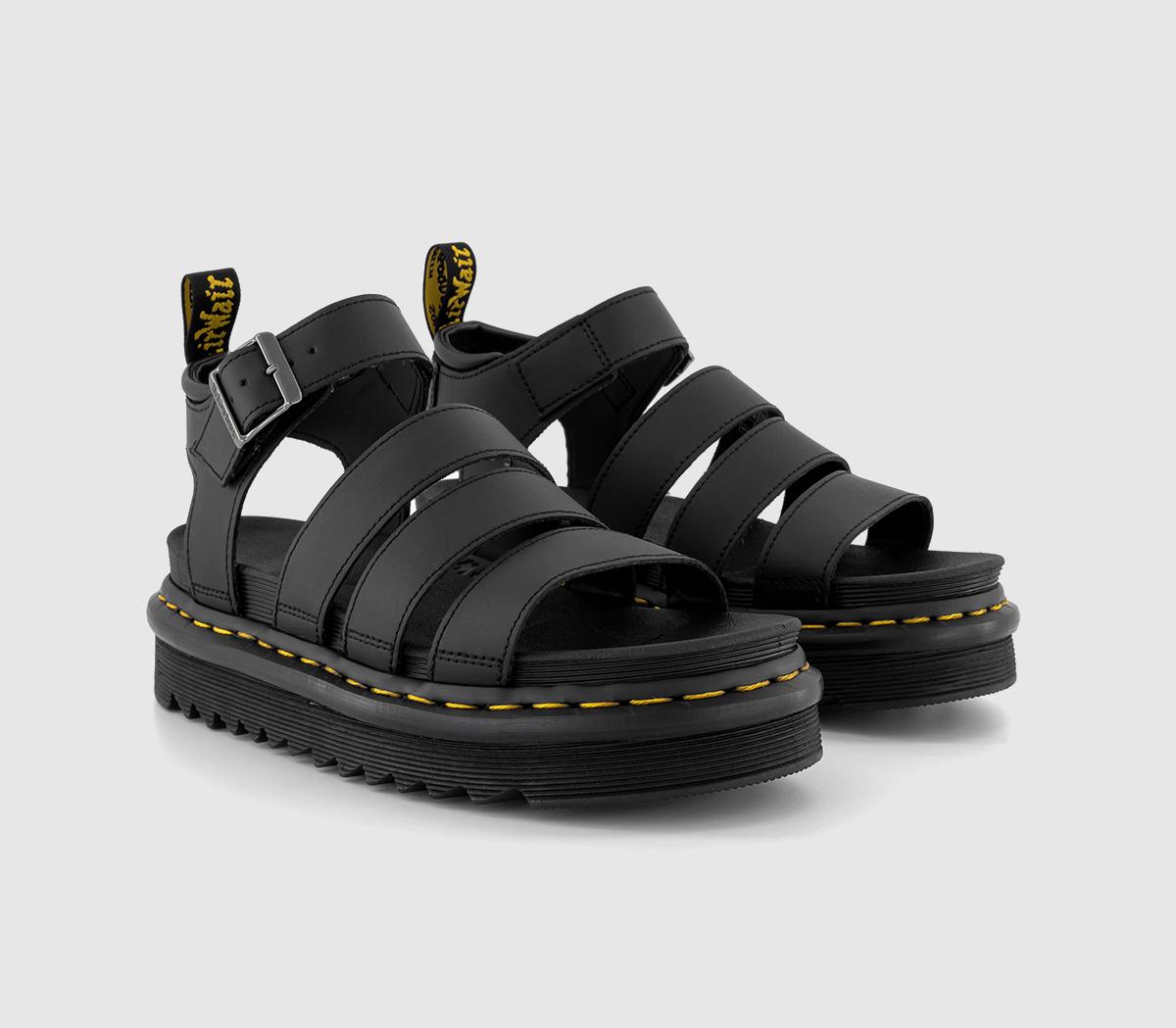 Dr. Martens Womens Blaire Sandals Black Hydro Leather, 5