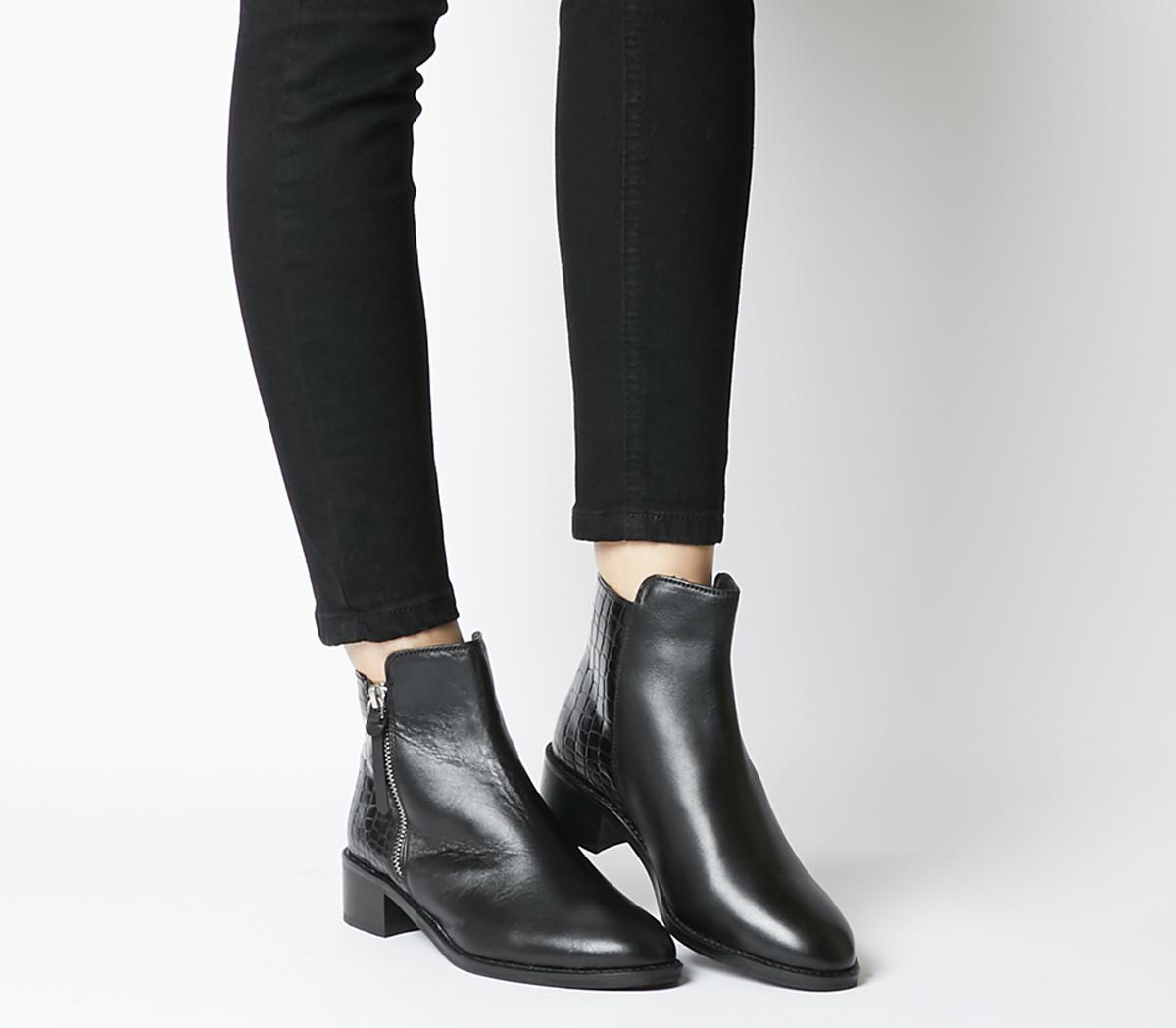 OFFICEAspen Side Zip Stepped Ankle BootsBlack Leather Mix