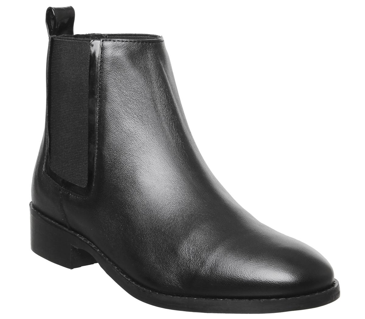 OFFICEAcorn- Feature Chelsea Ankle BootBlack Leather Patent Feature Chelsea