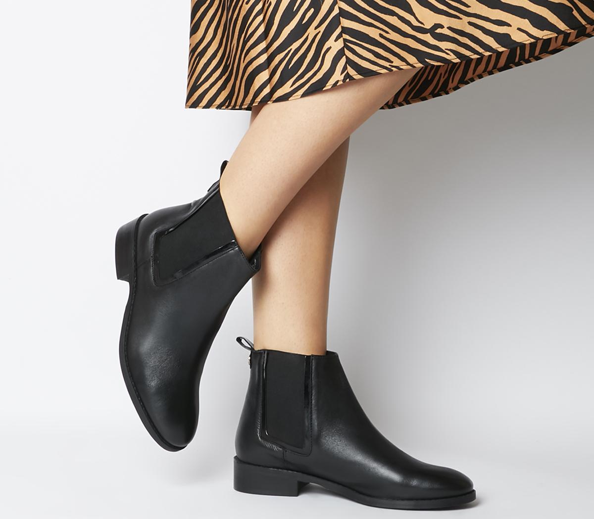 OFFICEAcorn Feature Chelsea Ankle BootsBlack Leather Patent Feature Chelsea