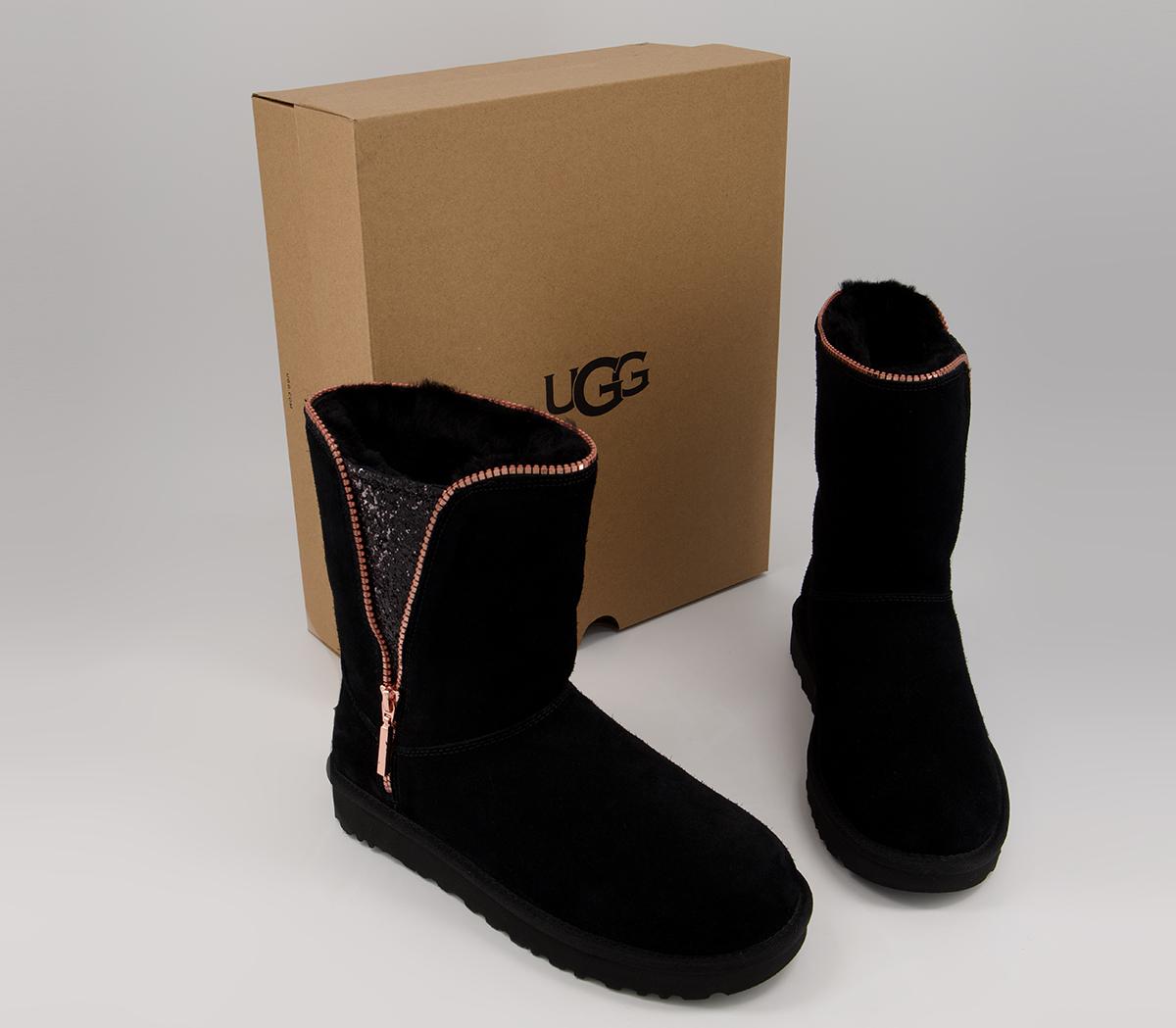 UGG Classic Zip Boots Black Rose Gold - Women's Ankle Boots