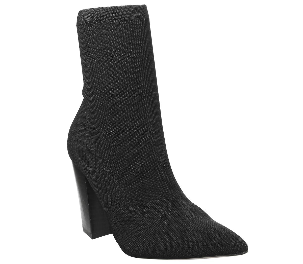 OFFICE Aniseed Angled Heel Sock Boots Black Knit Women's Ankle Boots