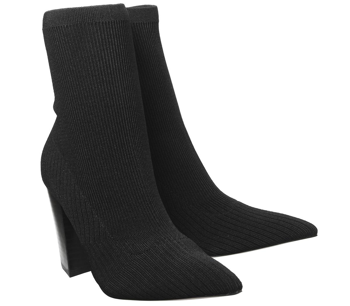 OFFICE Aniseed Angled Heel Sock Boots Black Knit Women's Ankle Boots