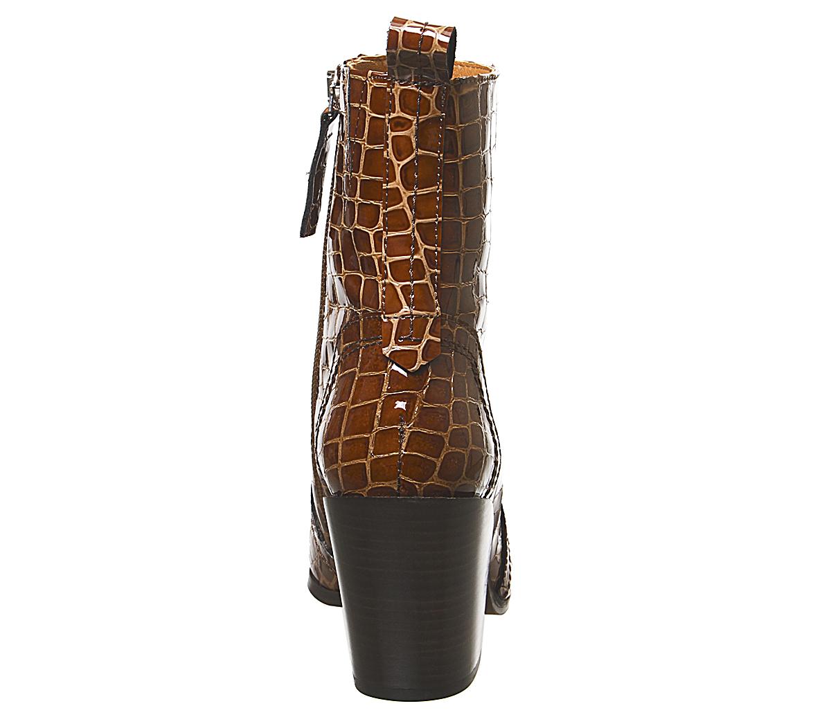 OFFICEAvail- Western BootBrown Croc Leather