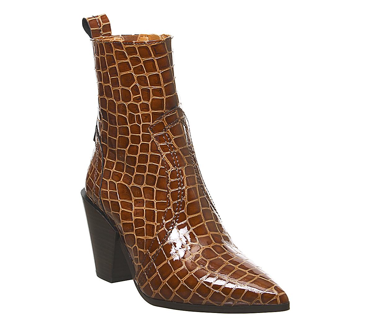 OFFICEAvail- Western BootBrown Croc Leather