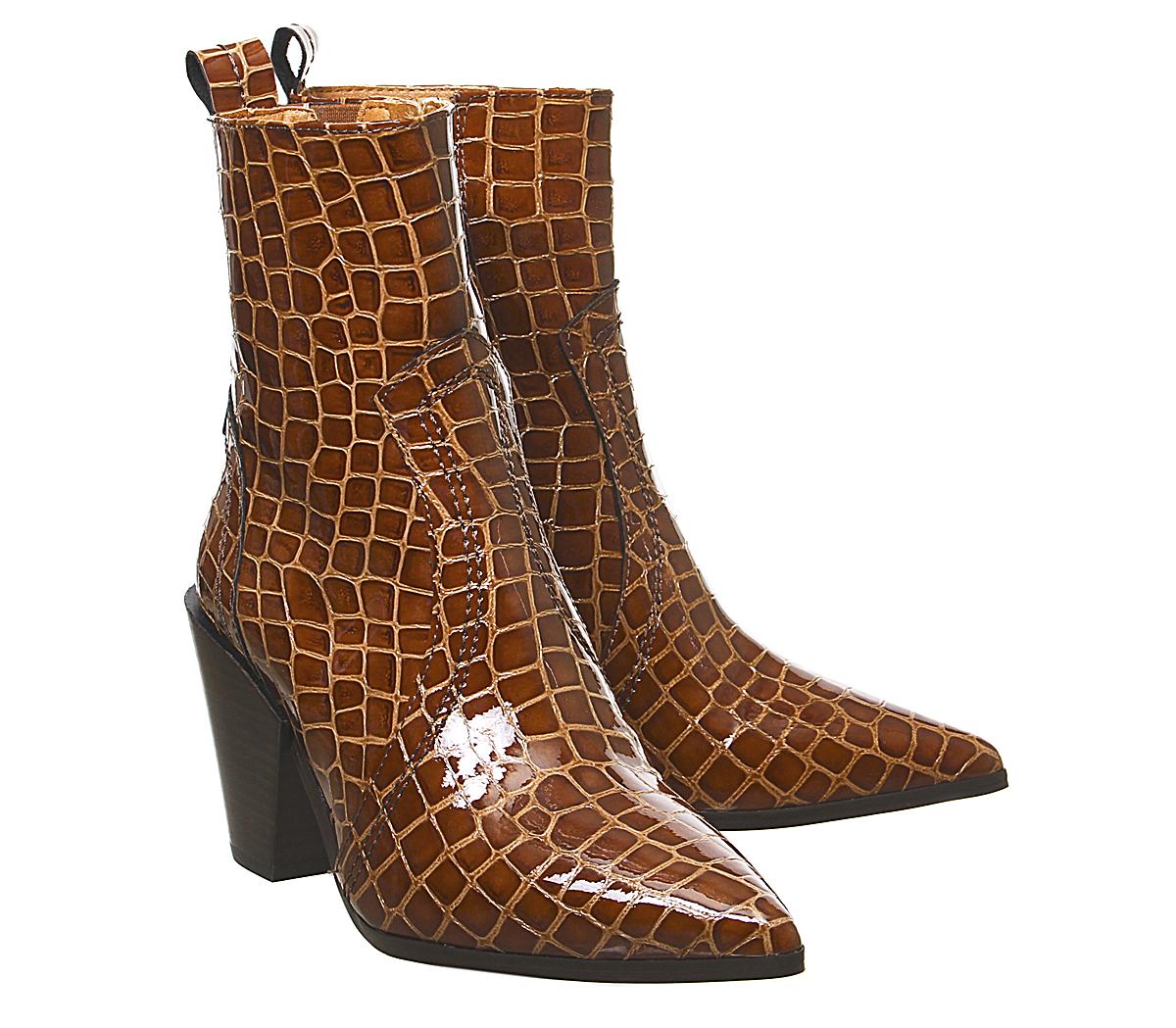 OFFICEAvail- Western BootBrown Croc Leather