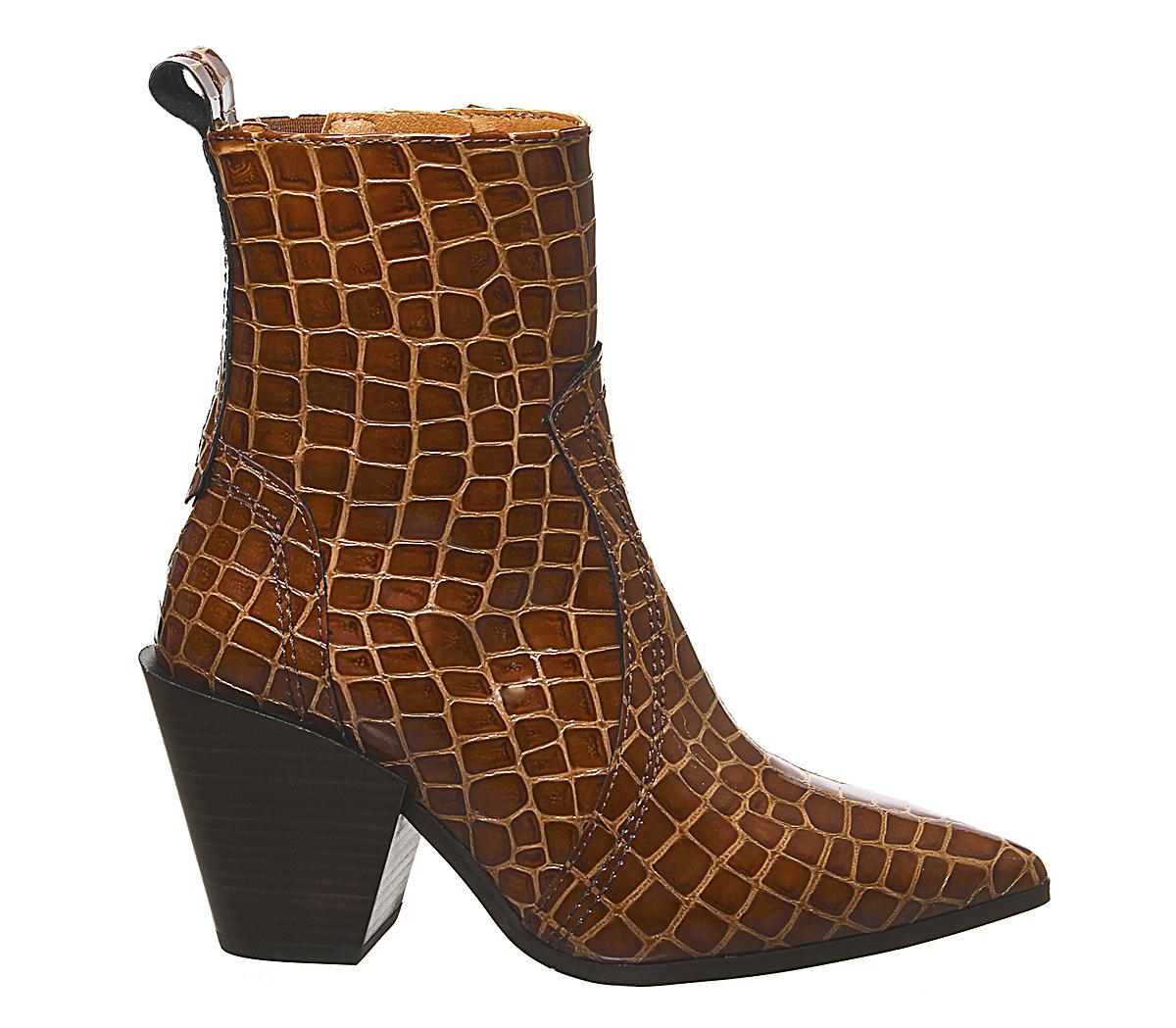 OFFICEAvail- Western BootBrown Croc Leather