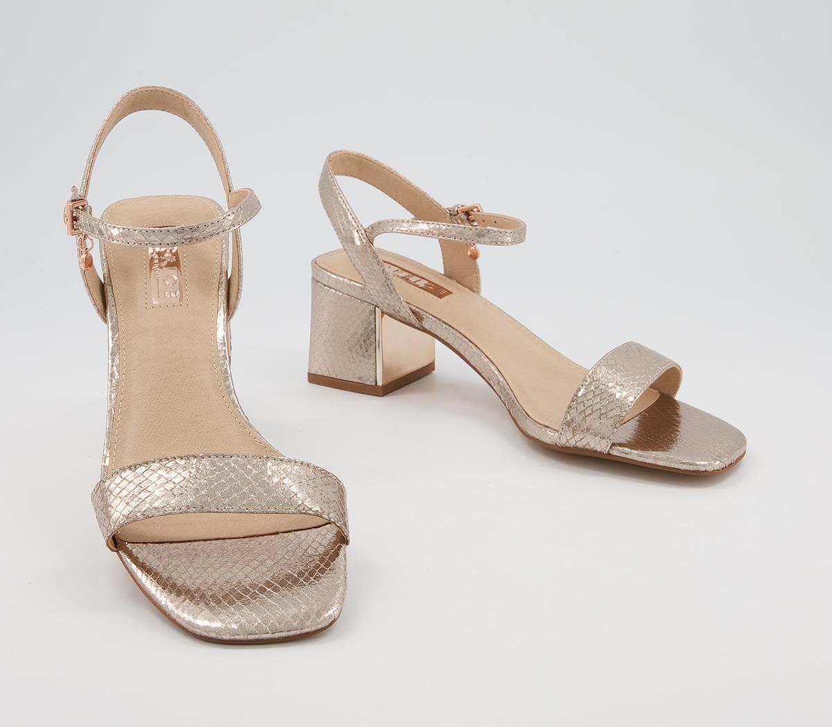 OFFICEMula Minimal Block Heel SandalsRose Gold Snake