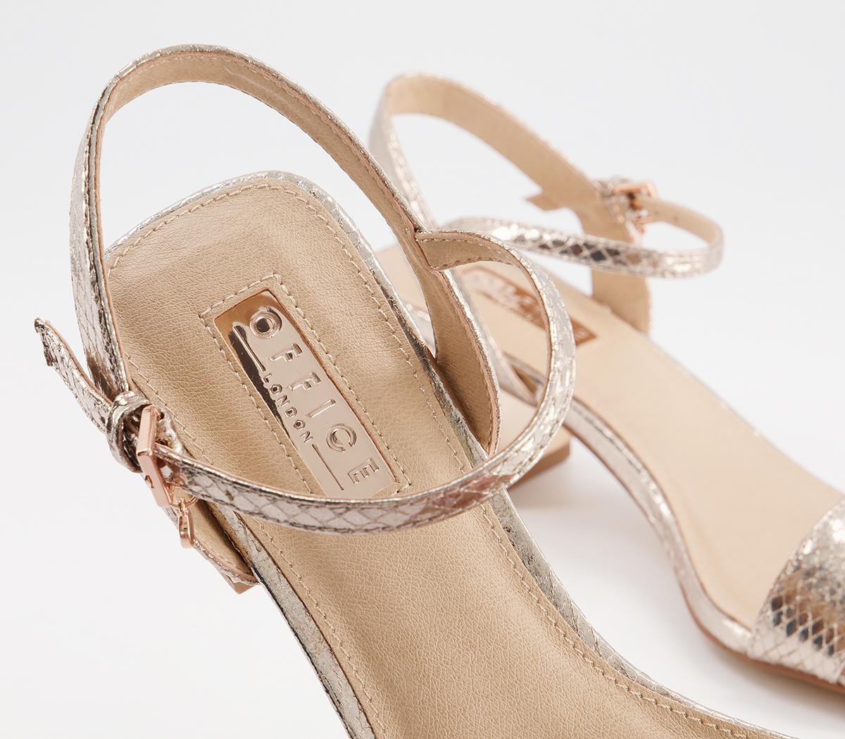 OFFICEMula Minimal Block Heel SandalsRose Gold Snake