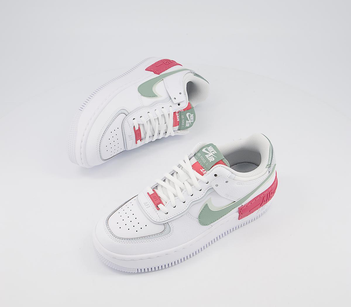 nike air force 1 shadow trainers in white pink and green