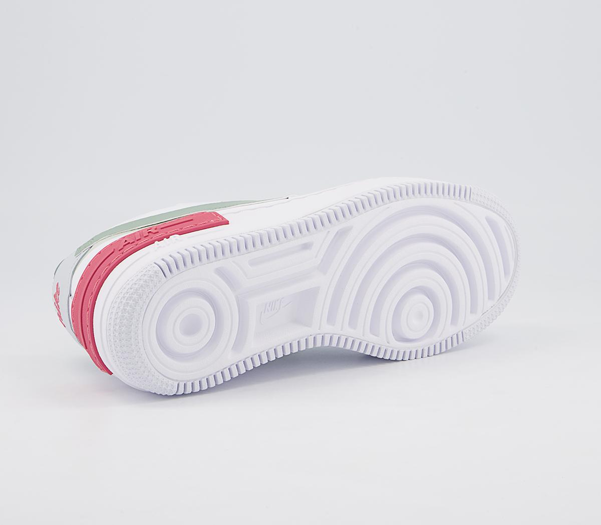 white nikes with pink soles